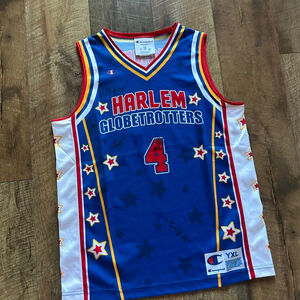 Boys Champion Harlem Globetrotters Jersey XXL Blue Red Signed